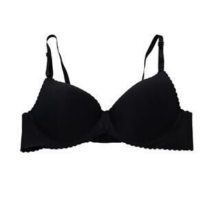 Vintage 1990s Laserform Womens Sz 36C Black T Shirt Bra Scalloped Seamless